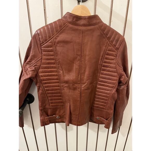 Decrum Genuine Leather Rachel Women Cognac Jacket With Removable Hood -  M - Picture 5 of 5